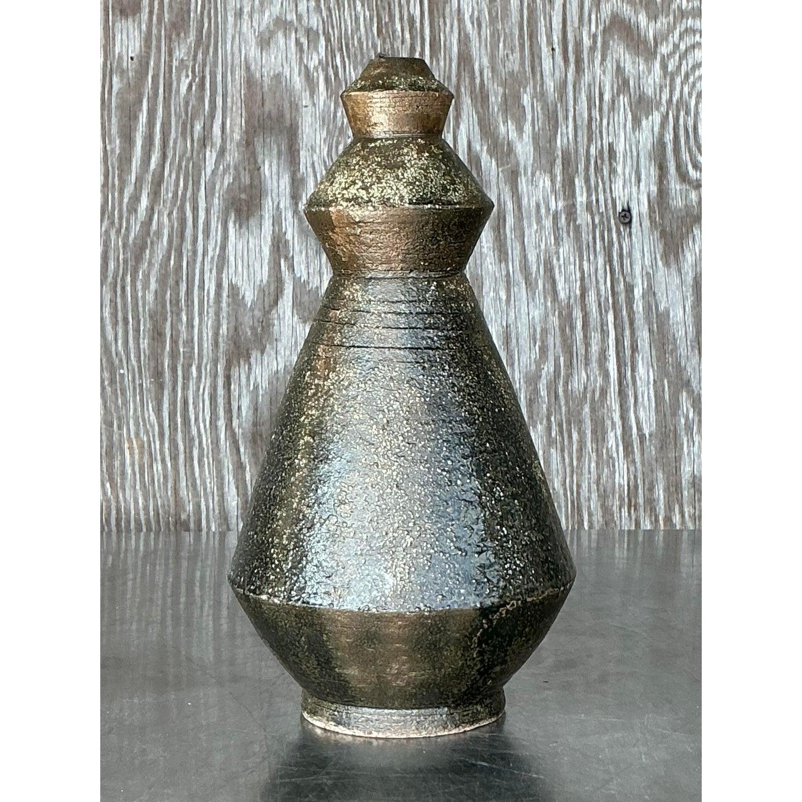XX secolo Vaso d'epoca Boho Original Studio Pottery Scored in vendita