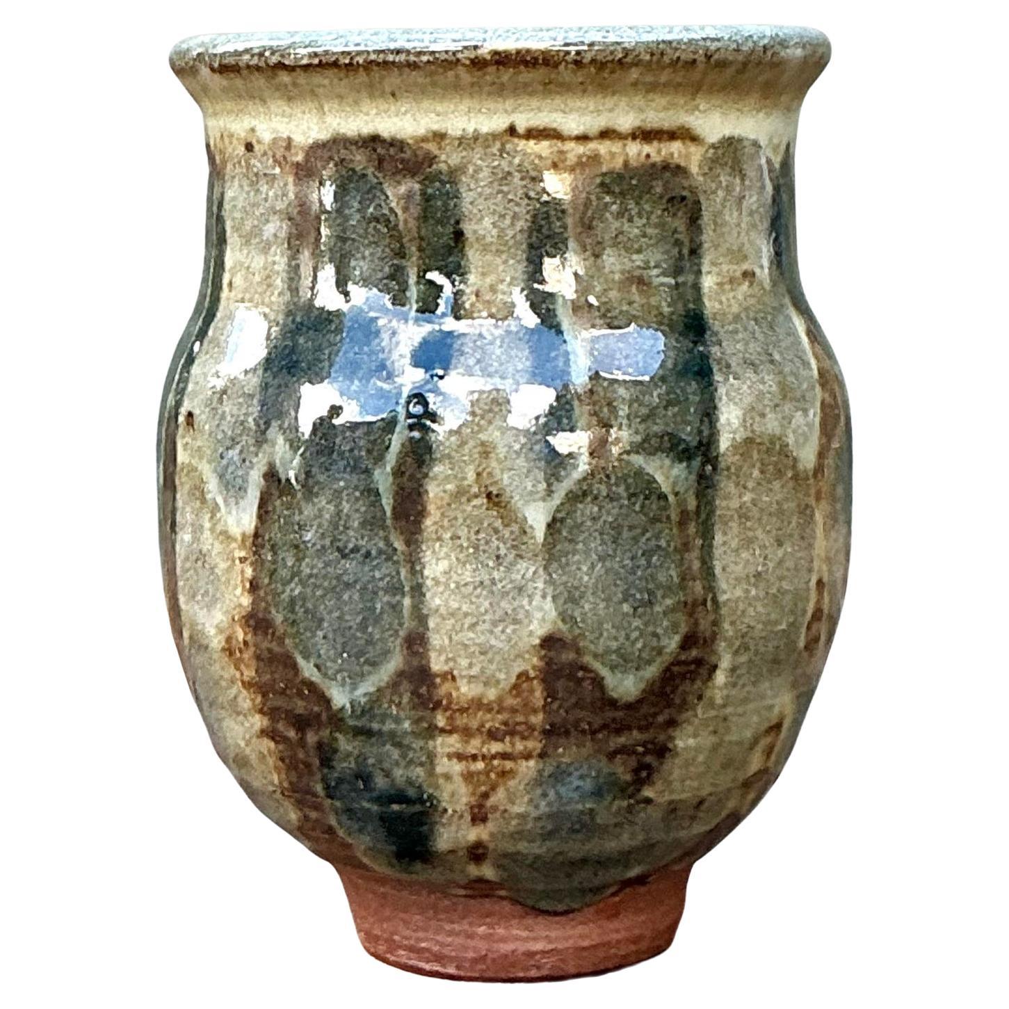 Vaso vintage a strisce piccole di Studio Pottery originale Boho