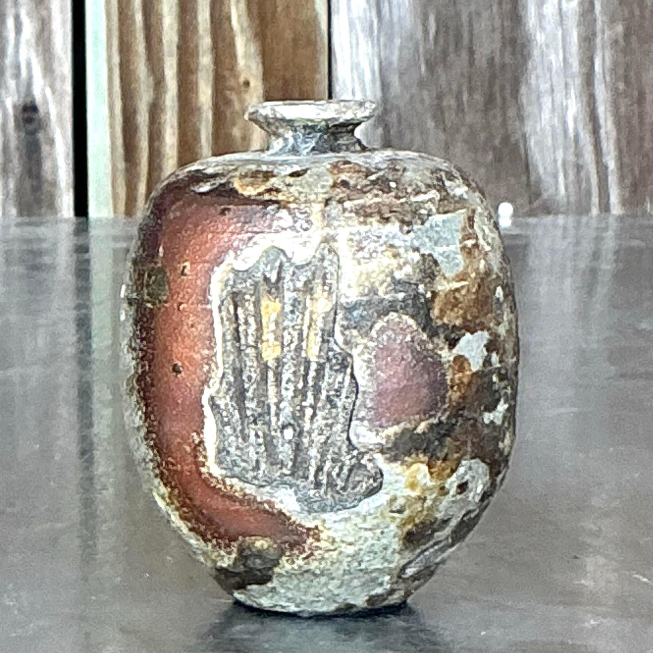 20ième siècle Boho Original Studio Petit vase en poterie en vente