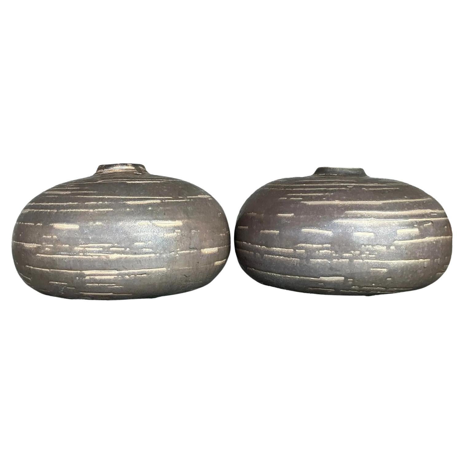 Vaso vintage in Studio Pottery originale Boho - Set di 2