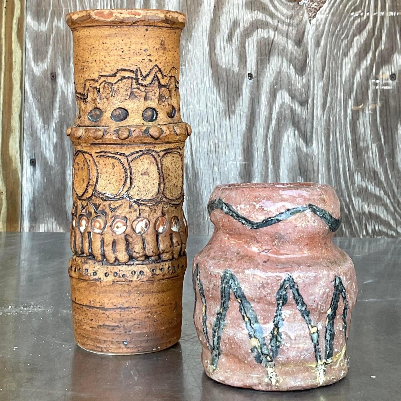 Jarrones Vintage Boho Original Studio Pottery - Lote de 2 Estadounidense en venta