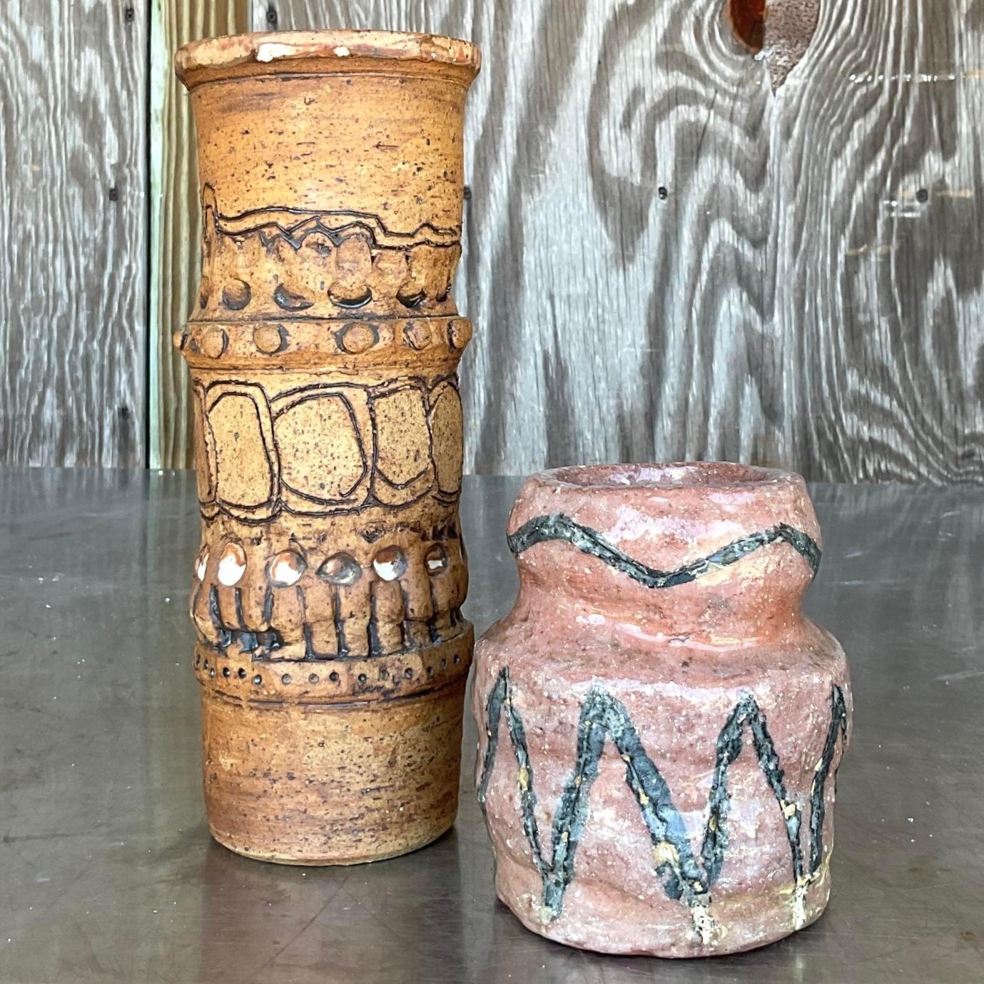 Jarrones Vintage Boho Original Studio Pottery - Lote de 2 siglo XX en venta