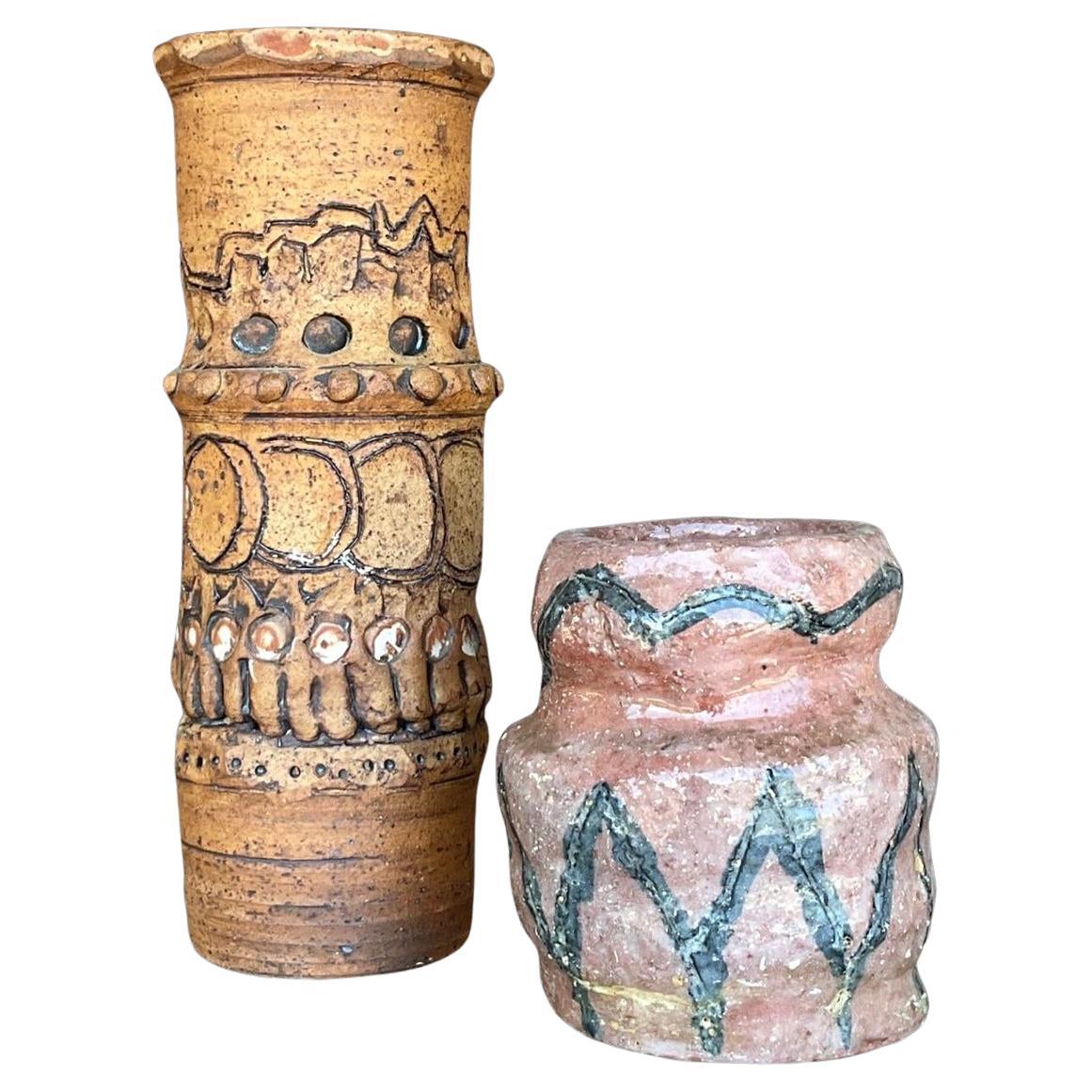 Vases vintage Boho Original Studio Pottery - Lot de 2