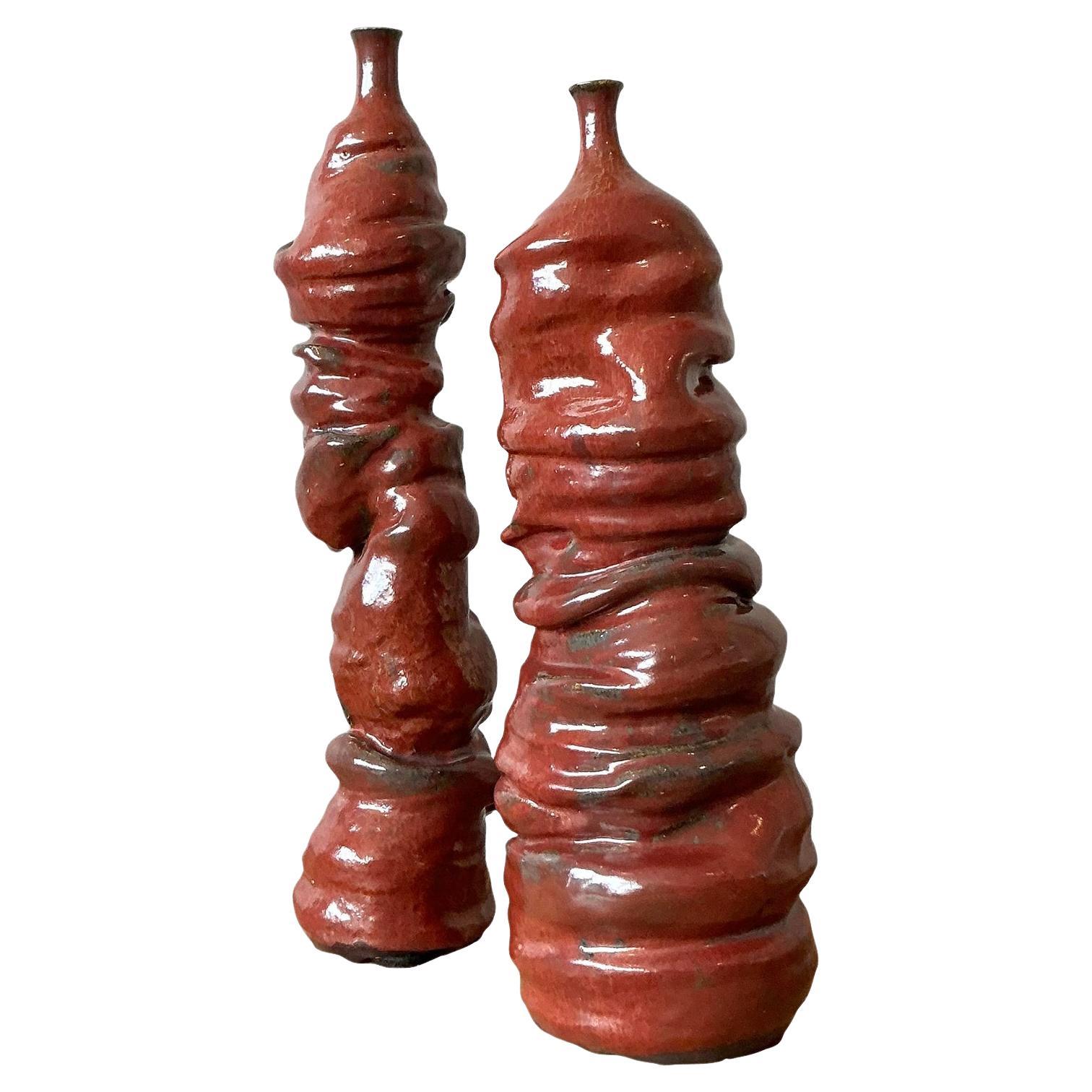 Vases vintage Boho Original Studio Pottery - Lot de 2