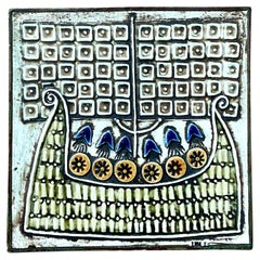 Vintage Boho Original Studio Pottery Viking Ship Tile