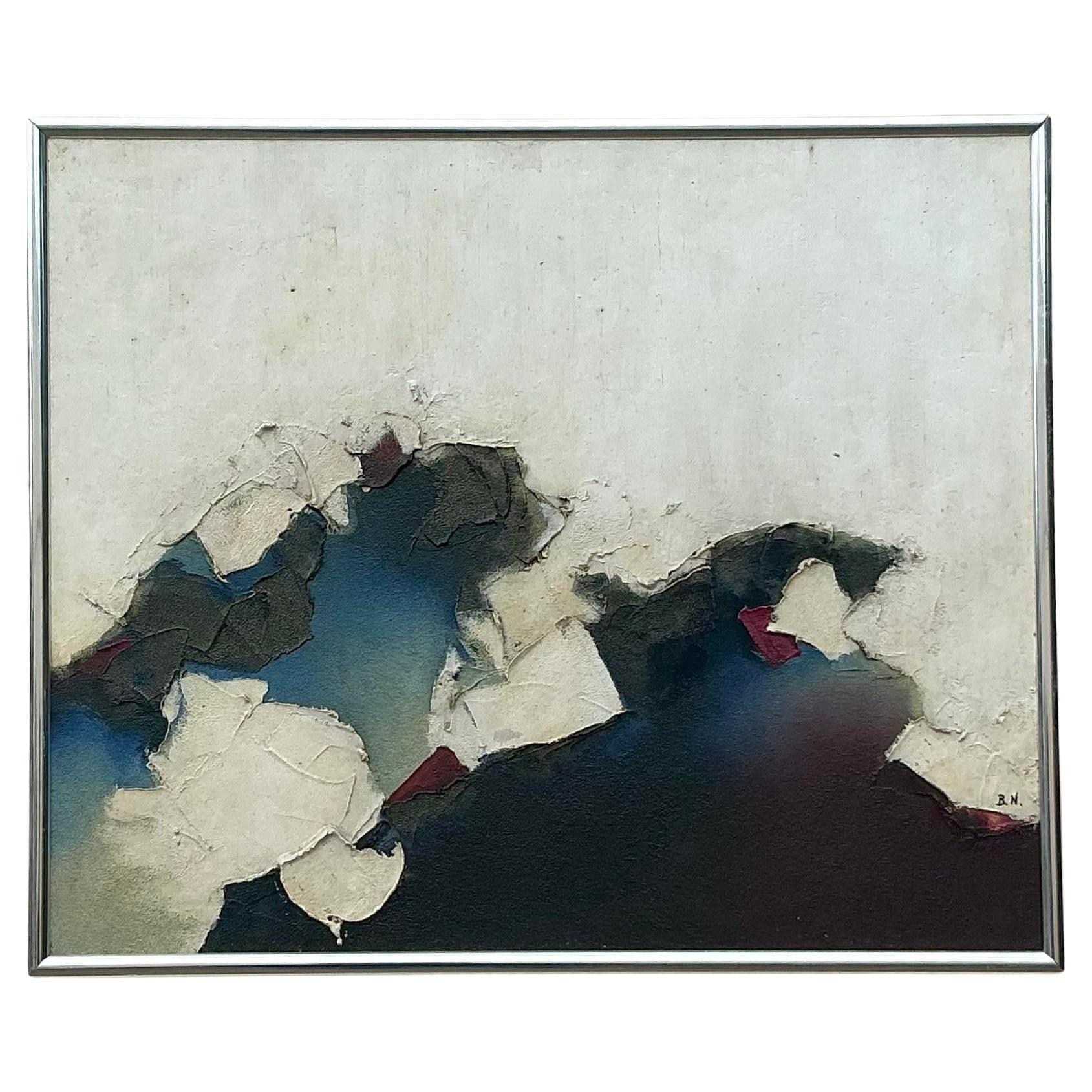 Vintage Boho Original Textured Abstract Oil Paining on Canvas