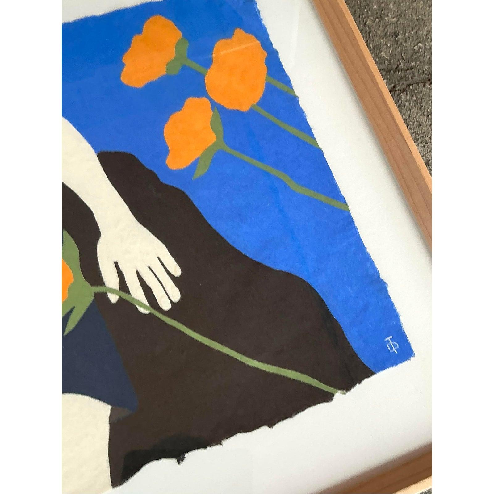 Disegno figurativo bohémien originale di Theresa Drapkin, pastello su carta In condizioni buone in vendita a West Palm Beach, FL