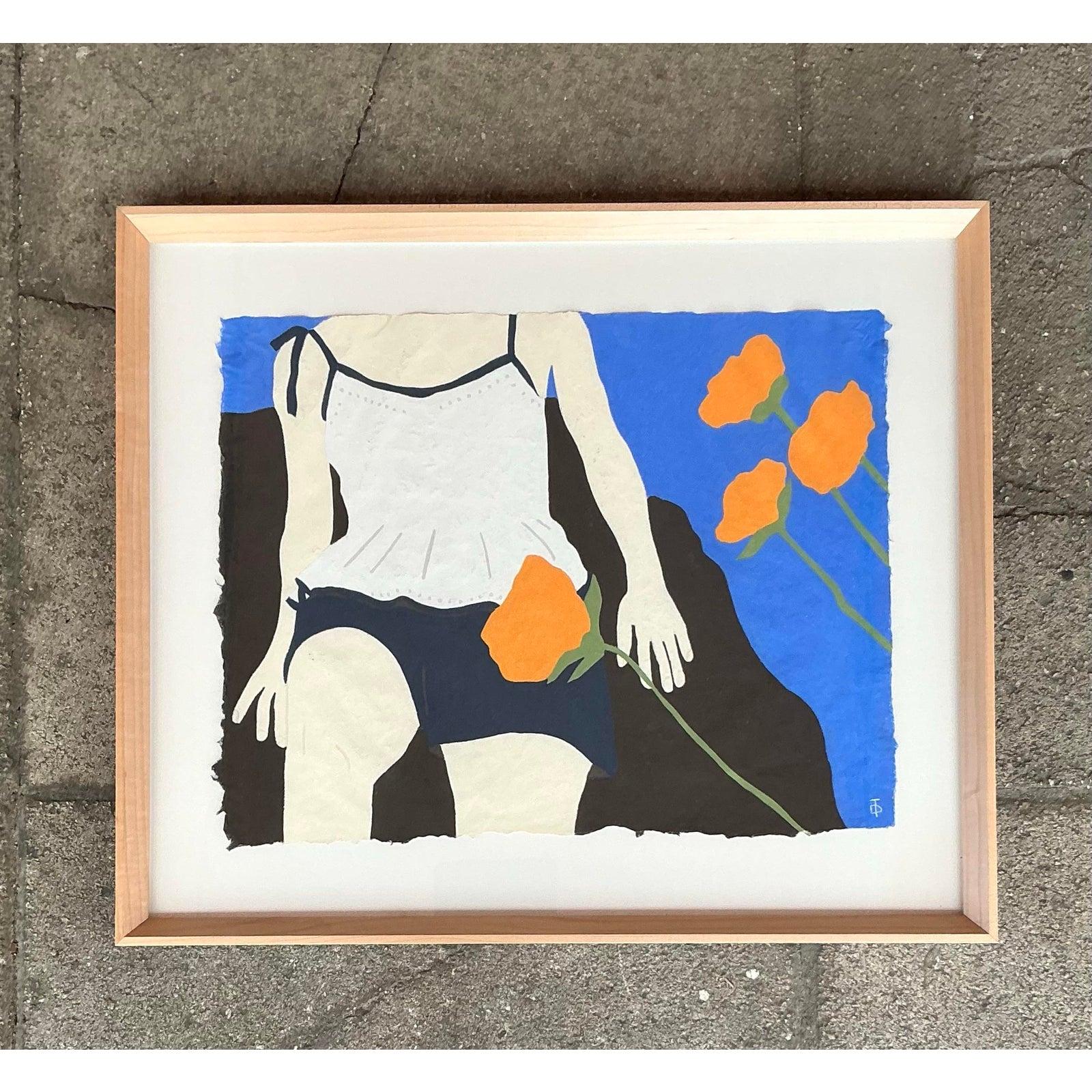 XXI secolo e contemporaneo Disegno figurativo bohémien originale di Theresa Drapkin, pastello su carta in vendita