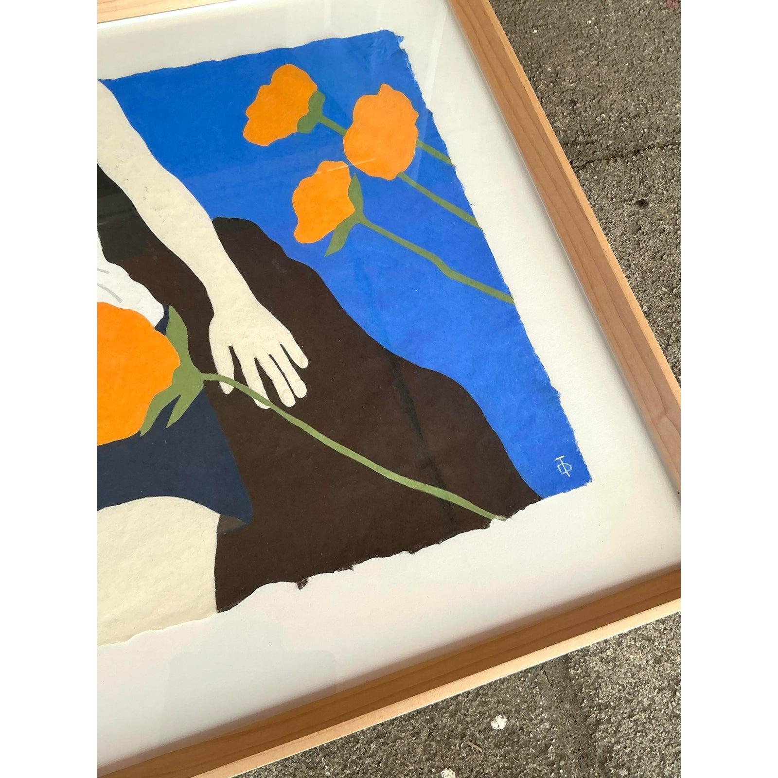 Vetro Disegno figurativo bohémien originale di Theresa Drapkin, pastello su carta in vendita