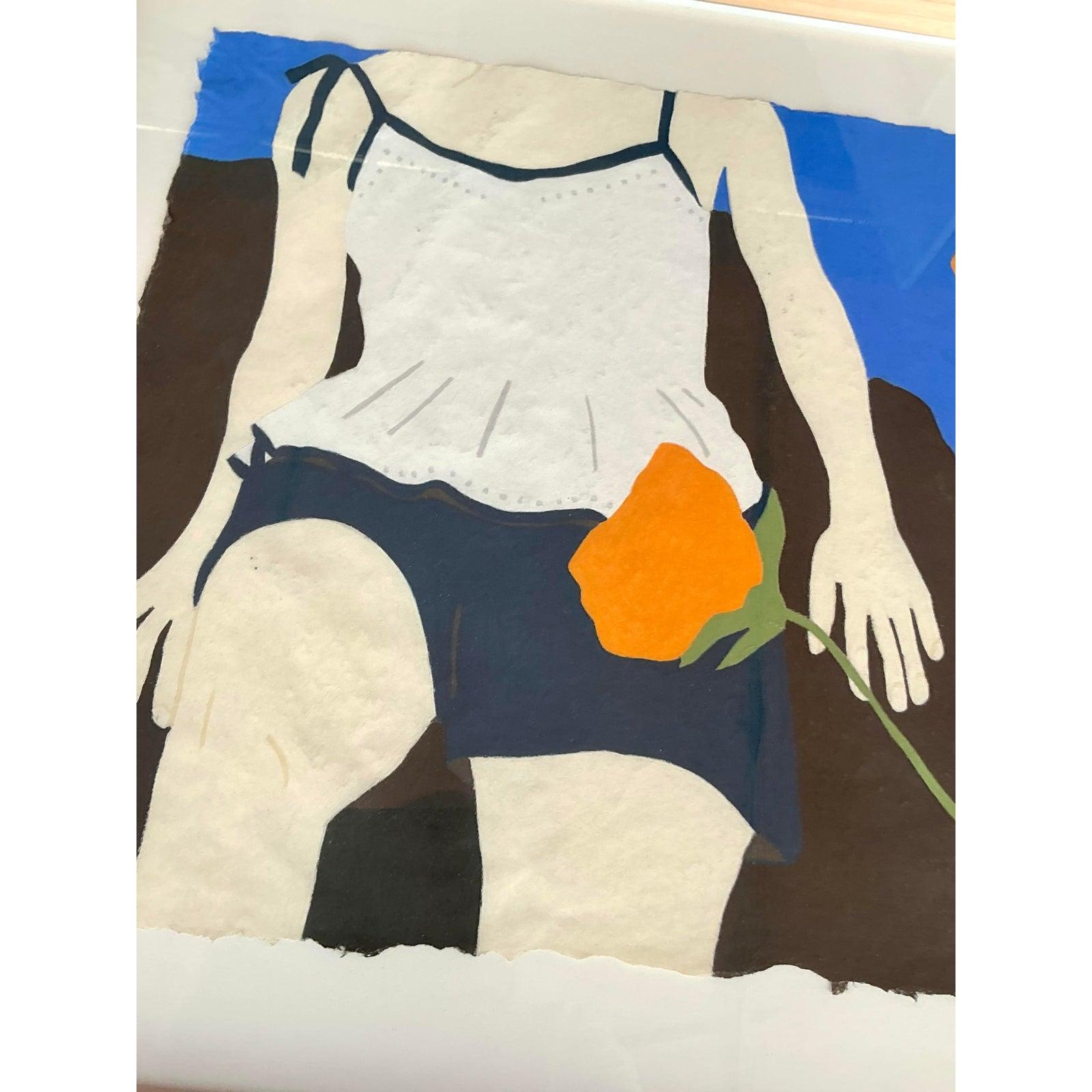 Disegno figurativo bohémien originale di Theresa Drapkin, pastello su carta in vendita 1