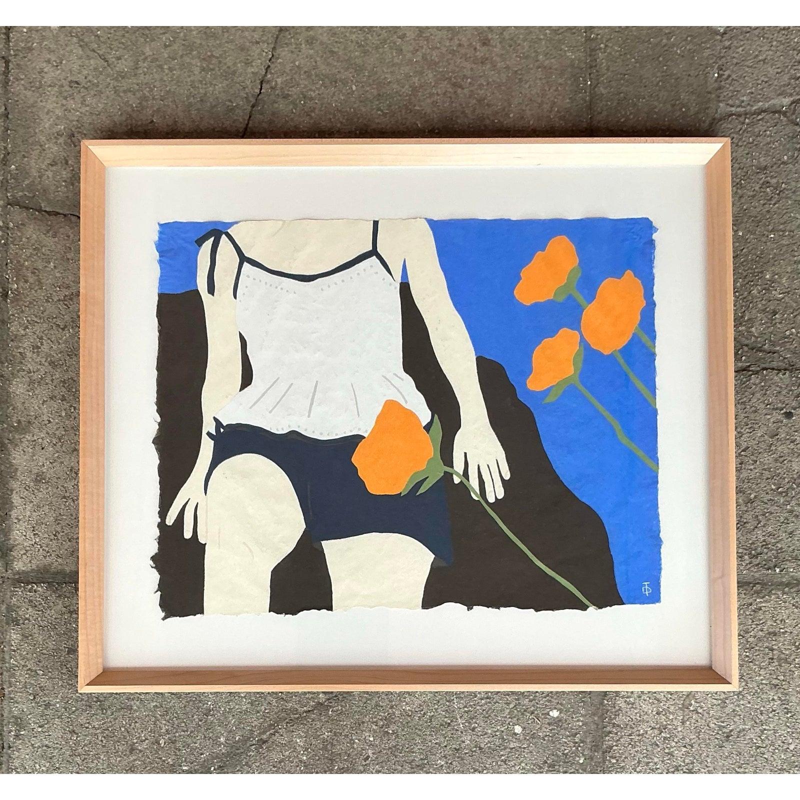 Disegno figurativo bohémien originale di Theresa Drapkin, pastello su carta in vendita 2