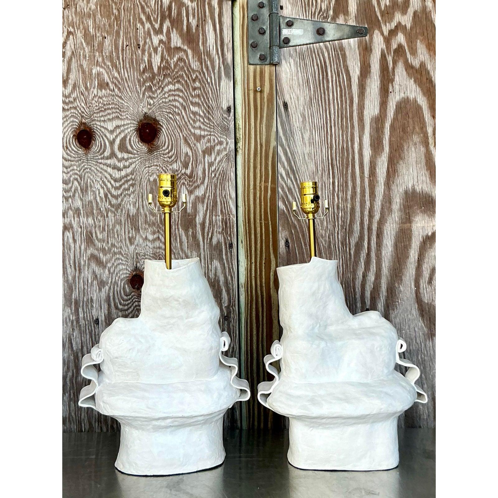 Organic Modern Vintage Boho Original Ursula Schwartz Studio Pottery Lamps - a Pair For Sale