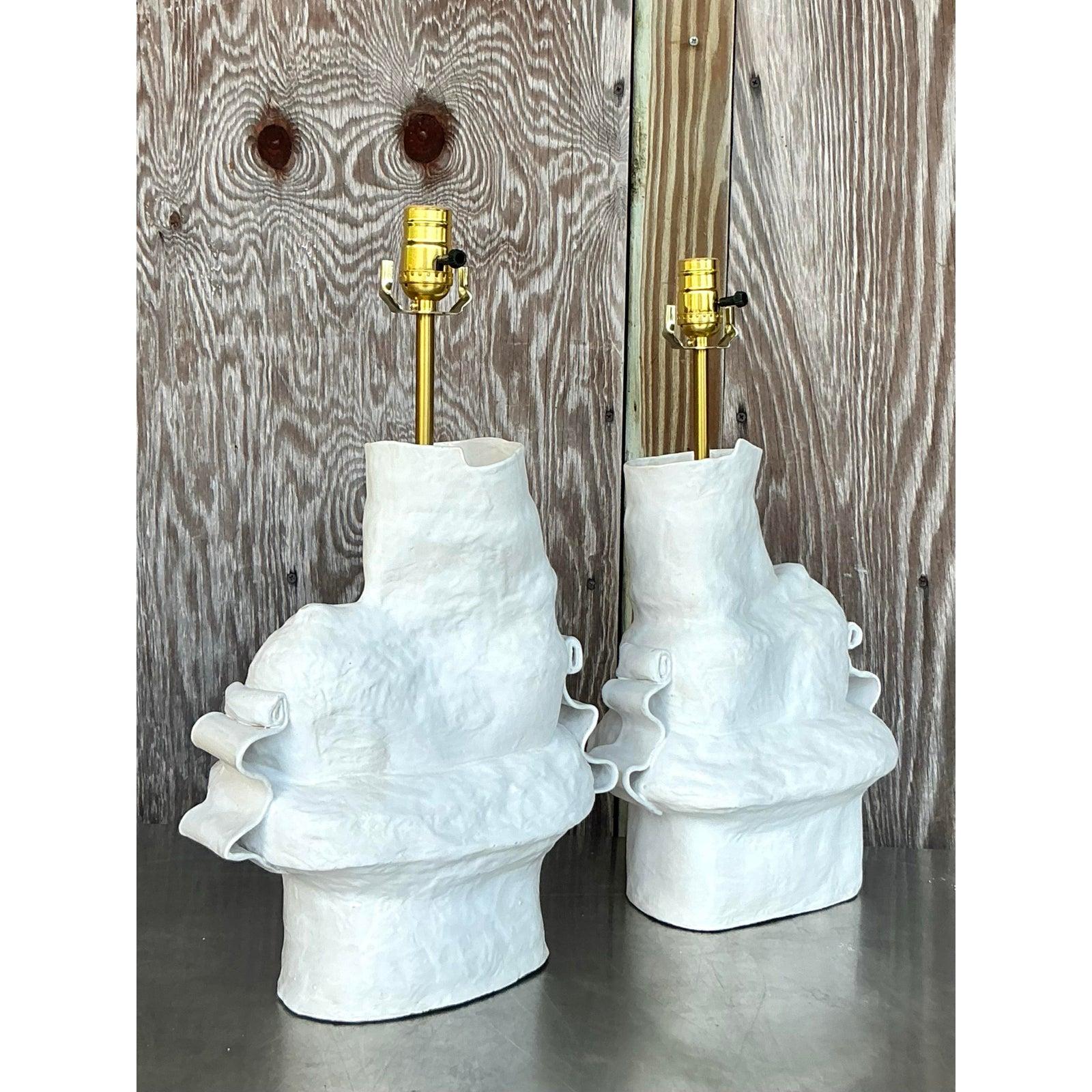 Brass Vintage Boho Original Ursula Schwartz Studio Pottery Lamps - a Pair For Sale