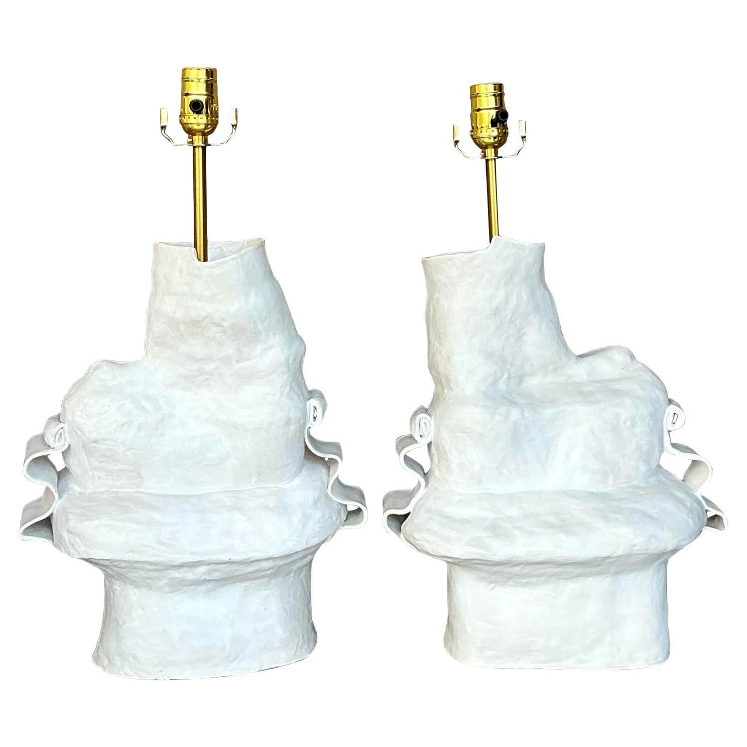Vintage Boho Original Ursula Schwartz Studio Pottery Lamps - a Pair For Sale