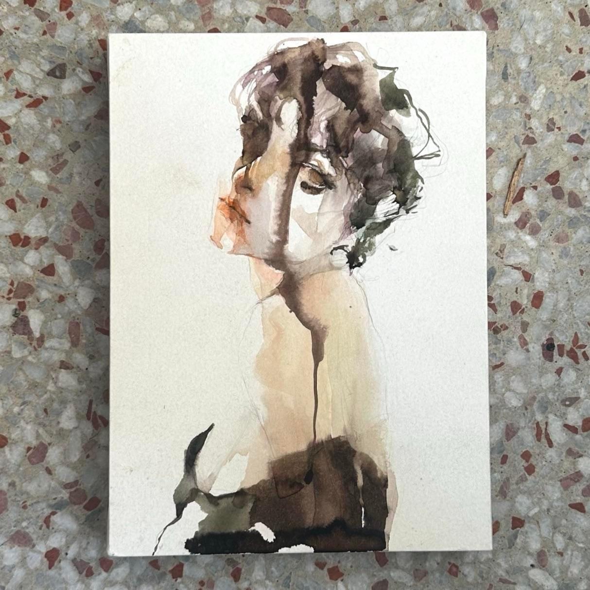 Vintage Boho Original Aquarell auf Box Mount im Zustand „Gut“ im Angebot in west palm beach, FL