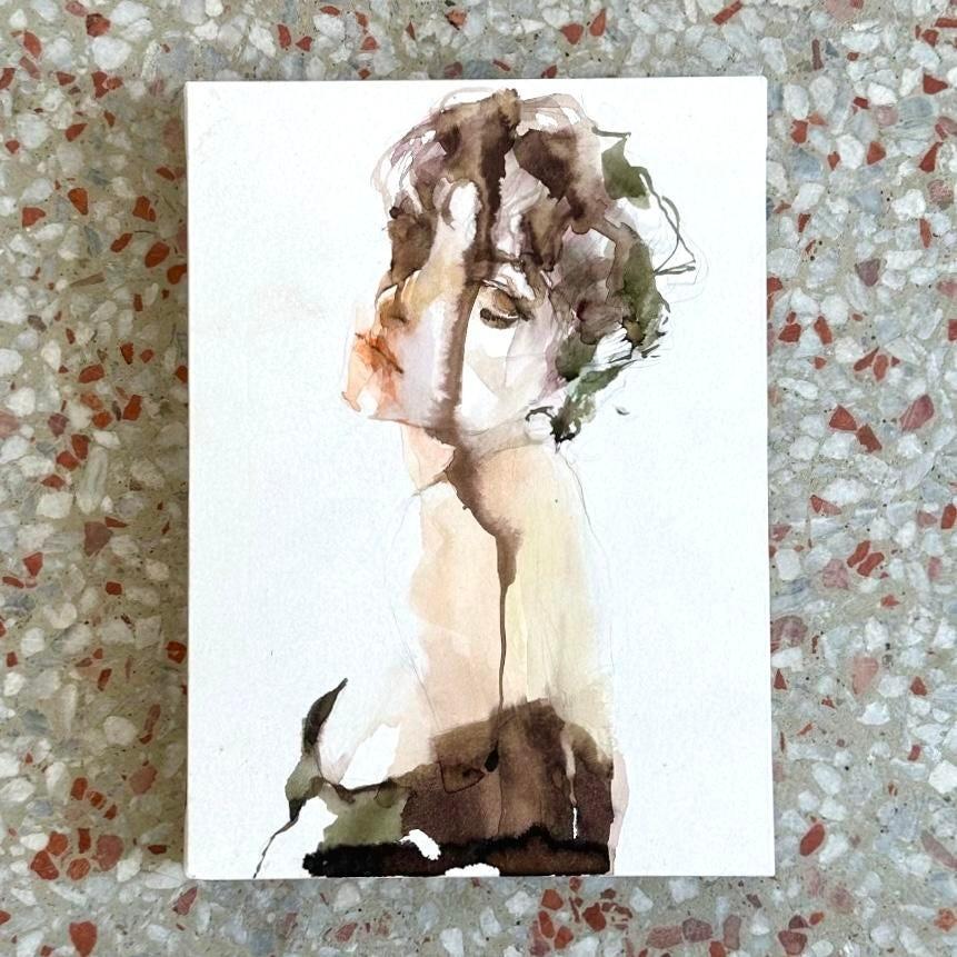 Vintage Boho Original Aquarell auf Box Mount im Angebot 1