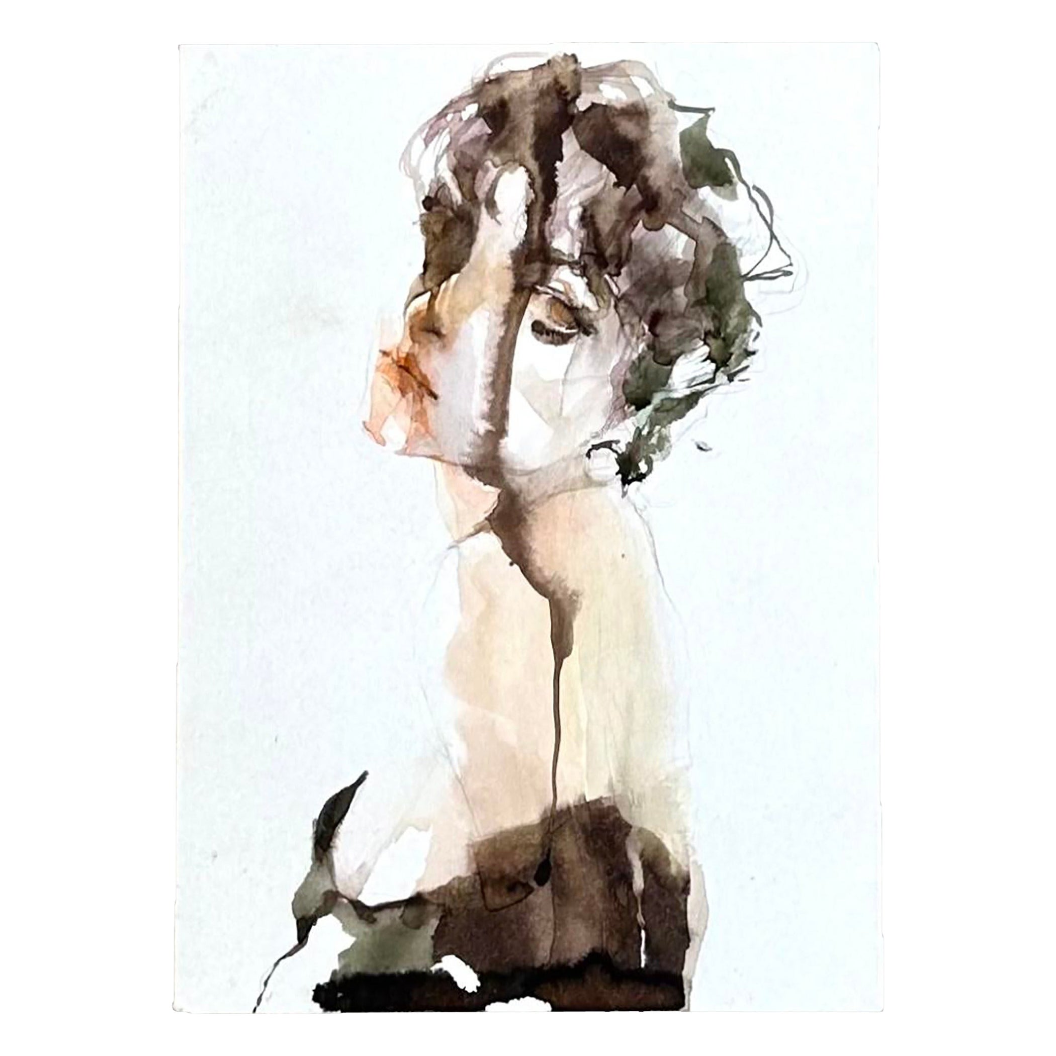Vintage Boho Original Aquarell auf Box Mount