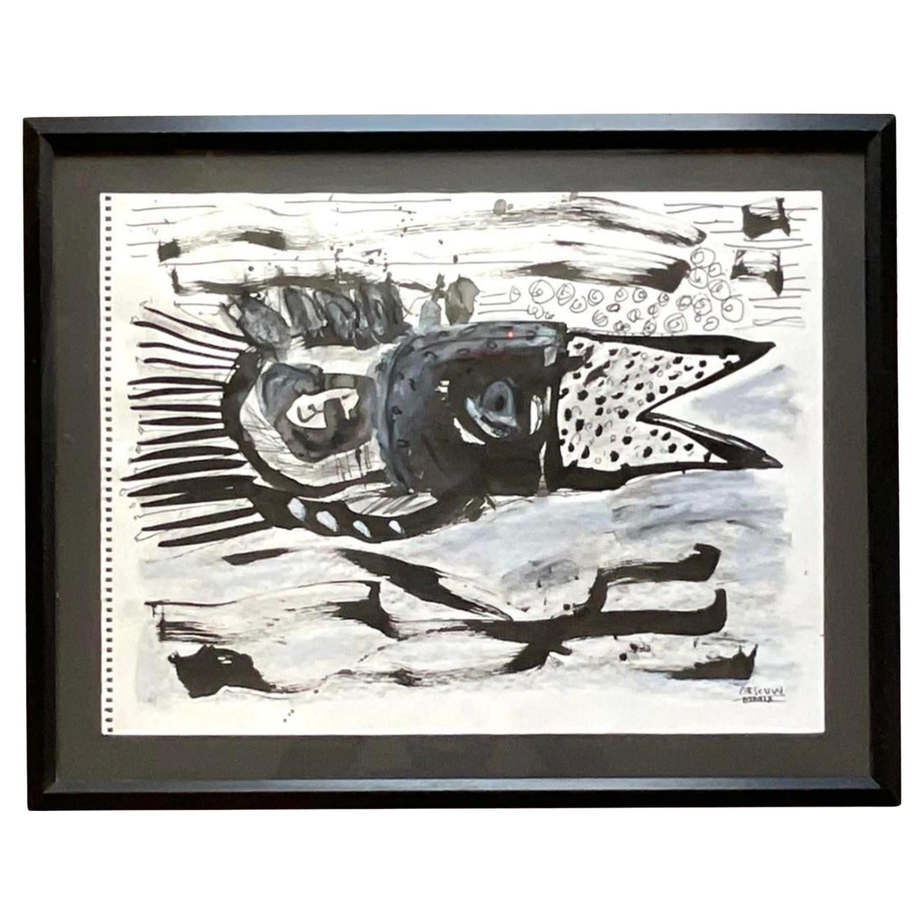 Aquarelle originale de Boho sur papier signée John Van Orsouw 2009 en vente