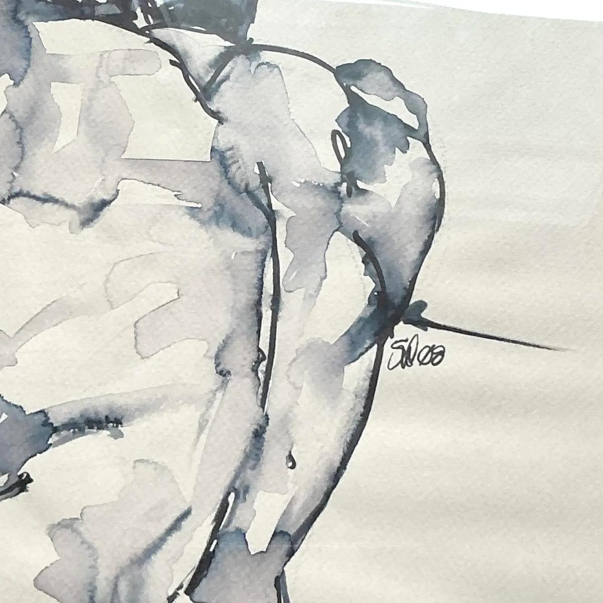 Vintage Boho Original Aquarellmalerei auf Papier (21. Jahrhundert und zeitgenössisch) im Angebot