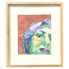 Vintage Boho Original Watercolor Portrait on Paper
