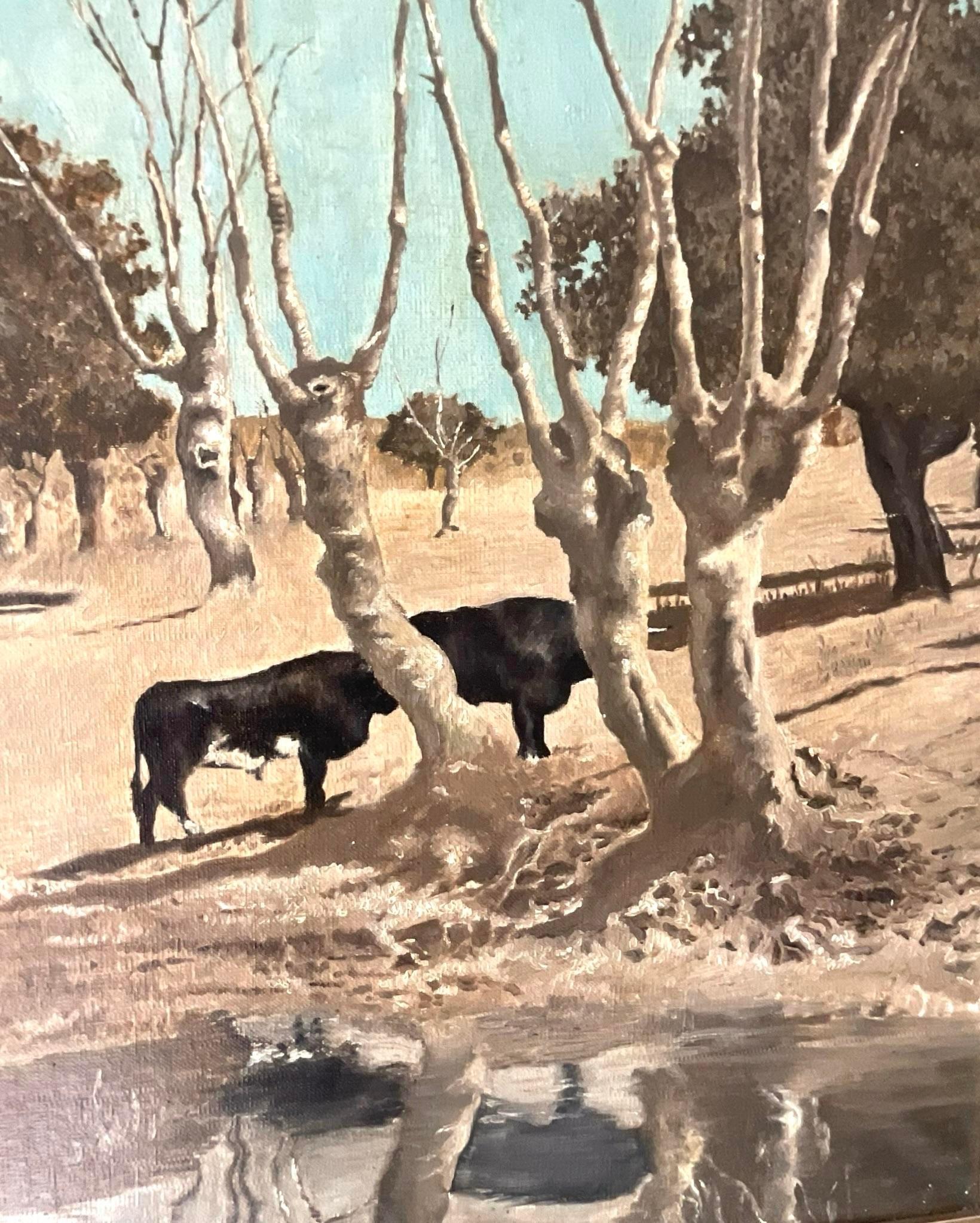 Vintage Boho Original Western Landscape Oil Painting on Canvas For Sale 3