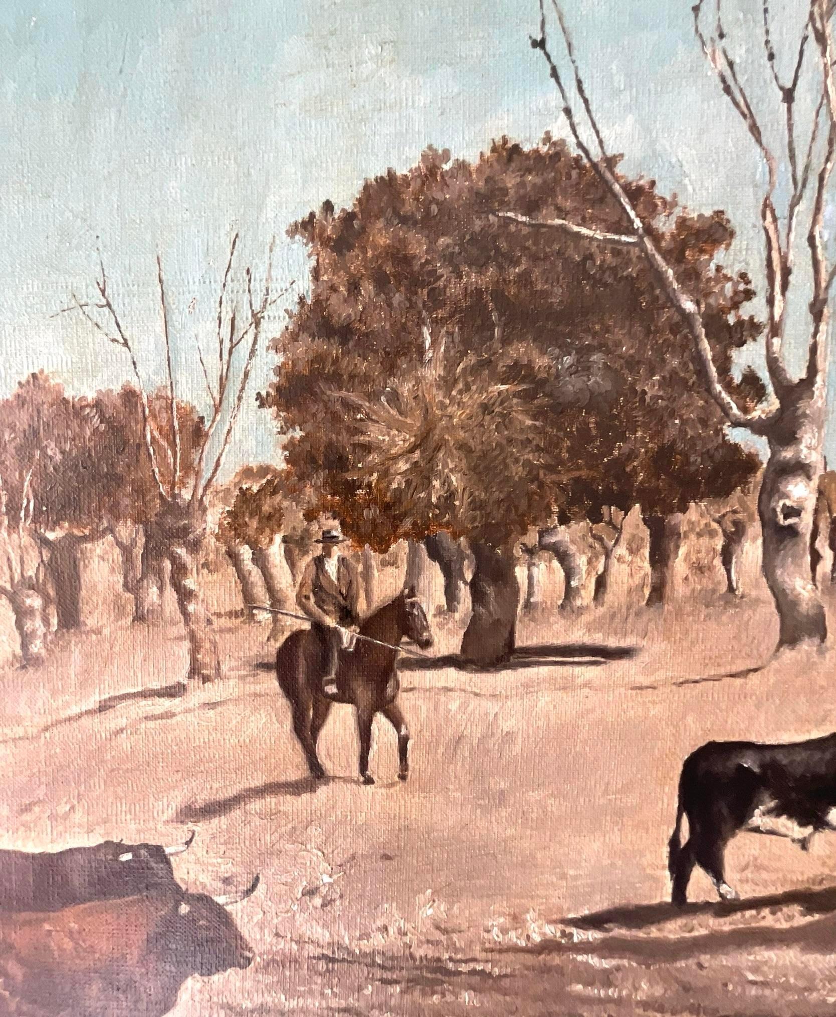North American Vintage Boho Original Western Landscape Oil Painting on Canvas For Sale