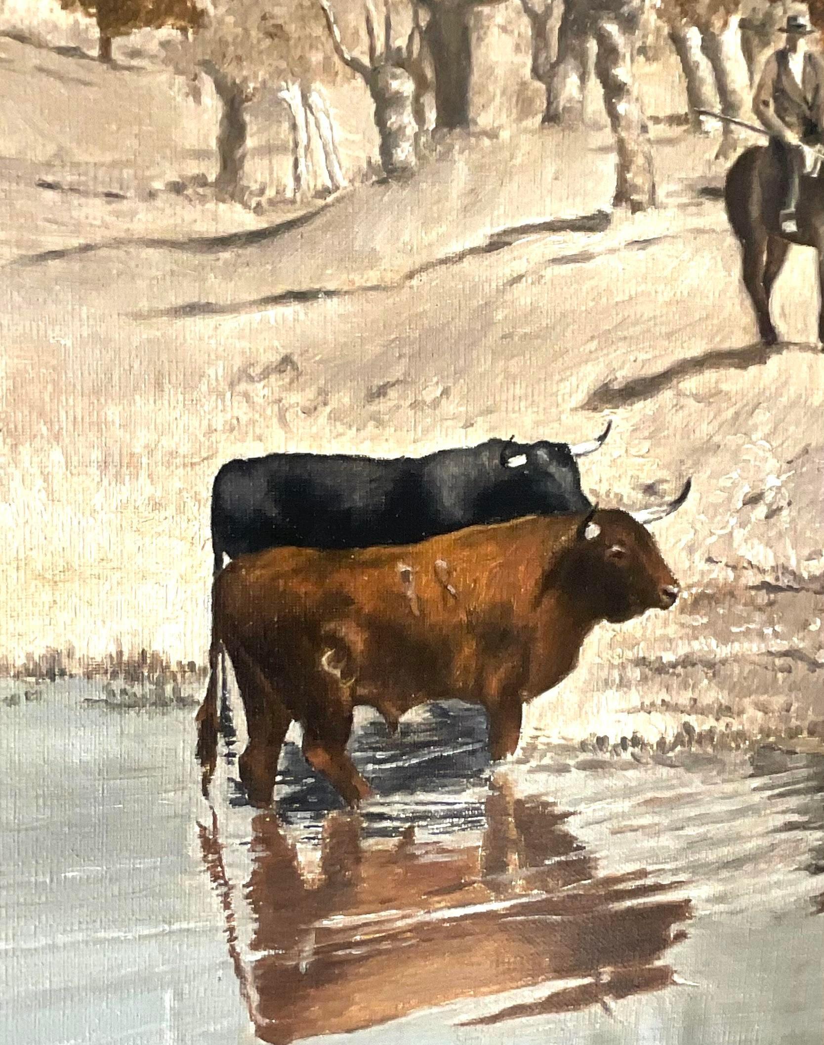 Vintage Boho Original Western Landscape Oil Painting on Canvas In Good Condition For Sale In west palm beach, FL