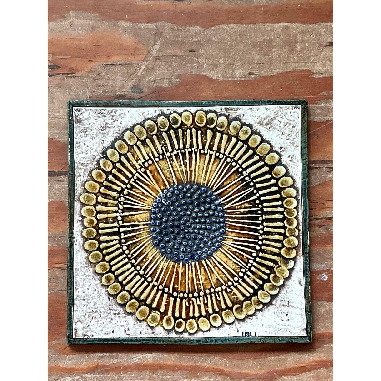 American Vintage Boho Original Willow Studio Pottery Tile For Sale