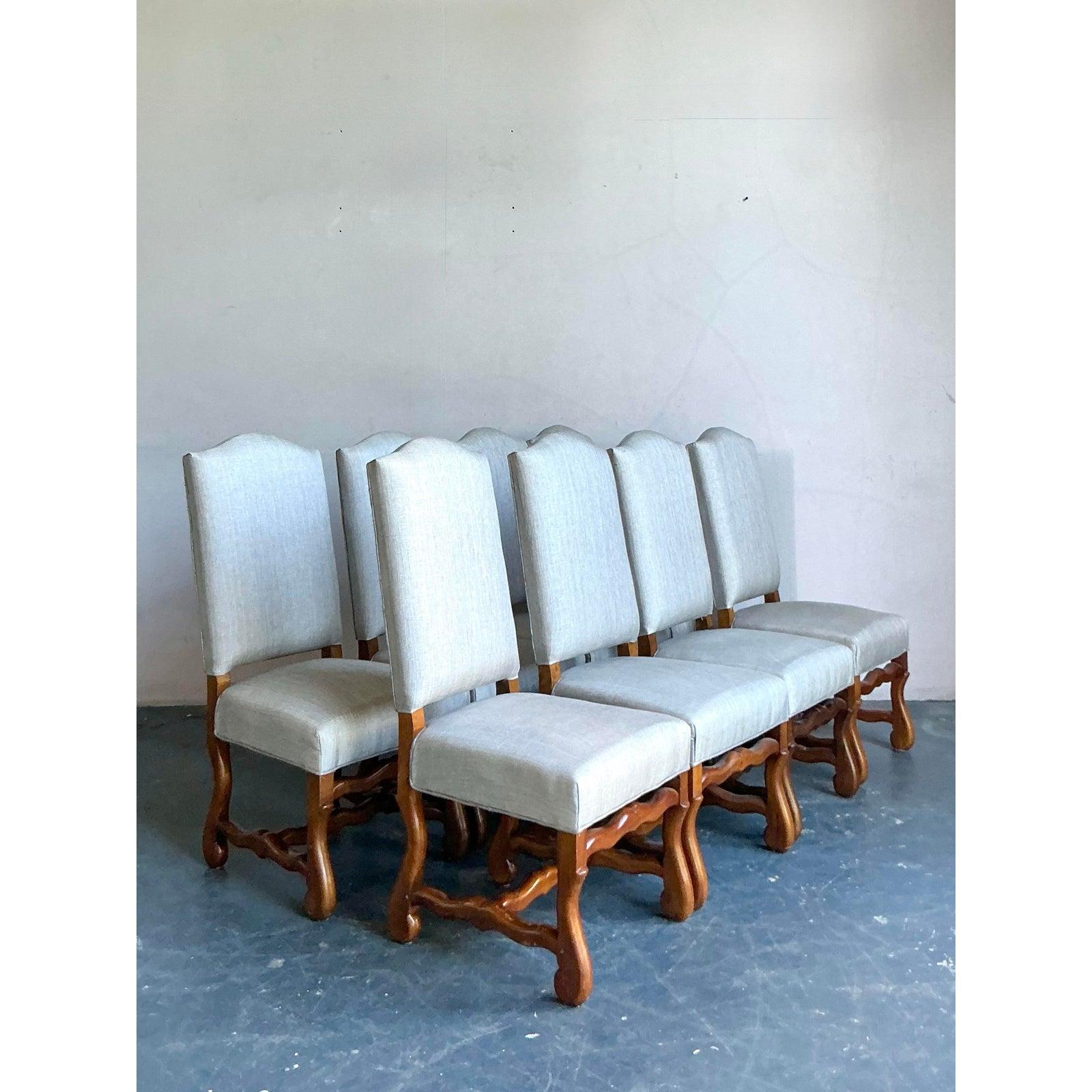 French Provincial Vintage Boho Ous De Mouton Dining Chairs - Set of 8 For Sale