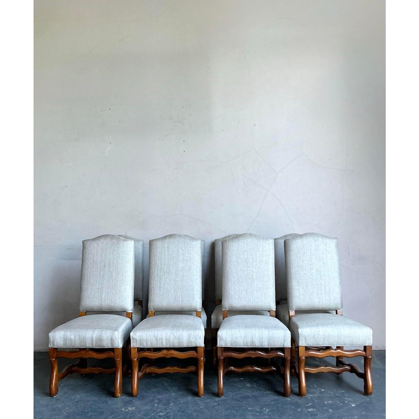 Fabric Vintage Boho Ous De Mouton Dining Chairs - Set of 8 For Sale