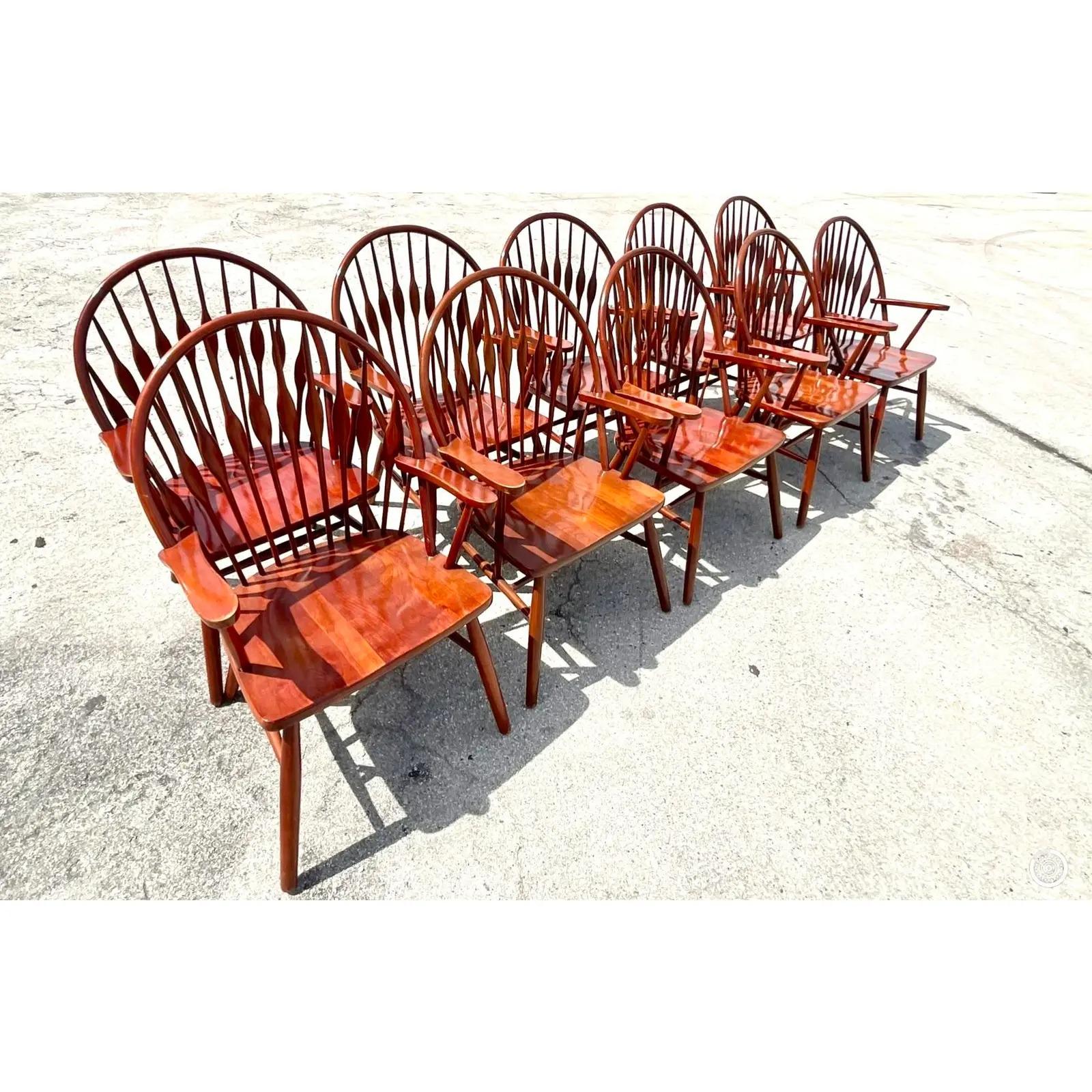 Vintage Boho Paddle Back Windsor Dining Chairs, Set of 10 5