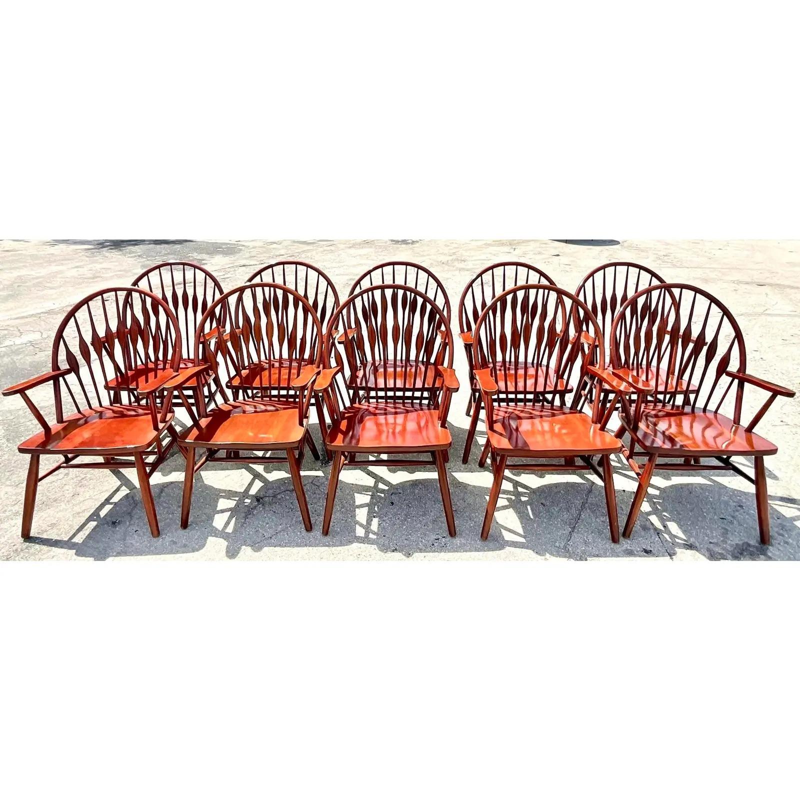 Vintage Boho Paddle Back Windsor Dining Chairs, Set of 10 6