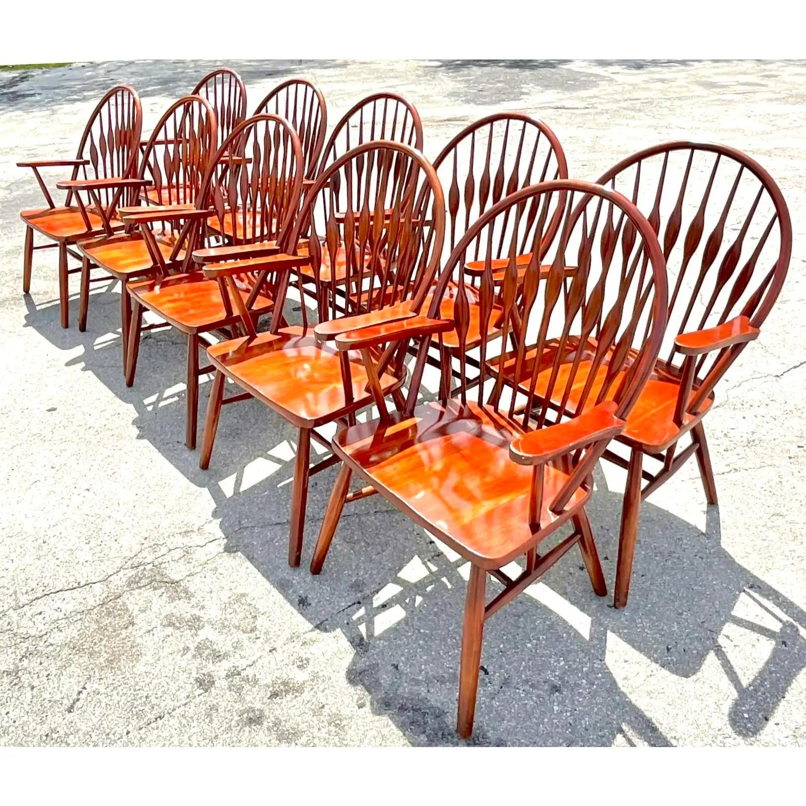 Vintage Boho Paddle Back Windsor Dining Chairs, Set of 10 7