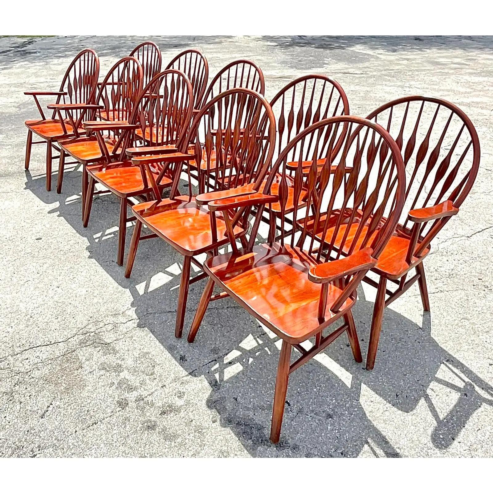 North American Vintage Boho Paddle Back Windsor Dining Chairs, Set of 10
