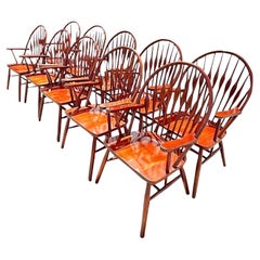 Vintage Boho Paddle Back Windsor Dining Chairs, Set of 10