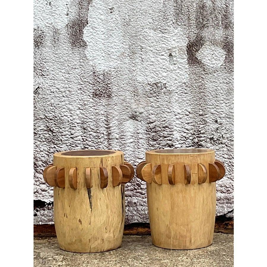 Taburetes bajos Vintage Boho Paddle - un par Filipino en venta