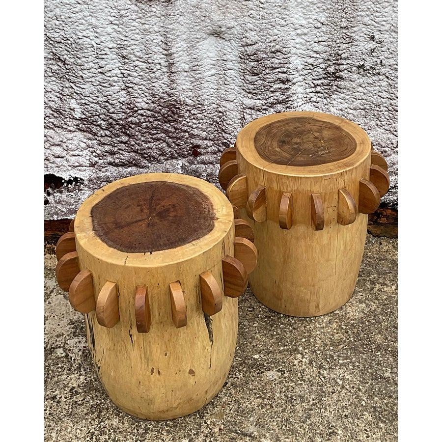 Taburetes bajos Vintage Boho Paddle - un par en Bueno estado para la venta en west palm beach, FL