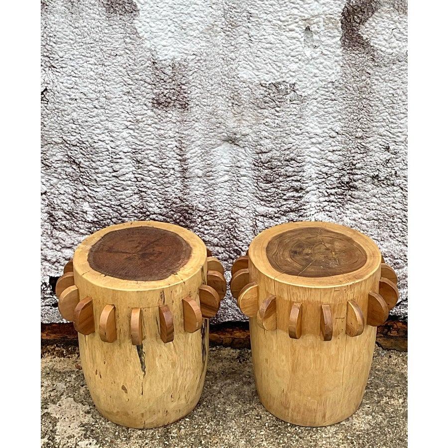 Taburetes bajos Vintage Boho Paddle - un par Siglo XXI y contemporáneo en venta
