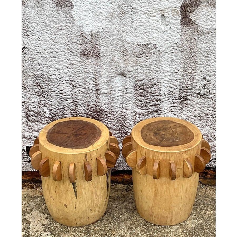 Taburetes bajos Vintage Boho Paddle - un par Madera en venta