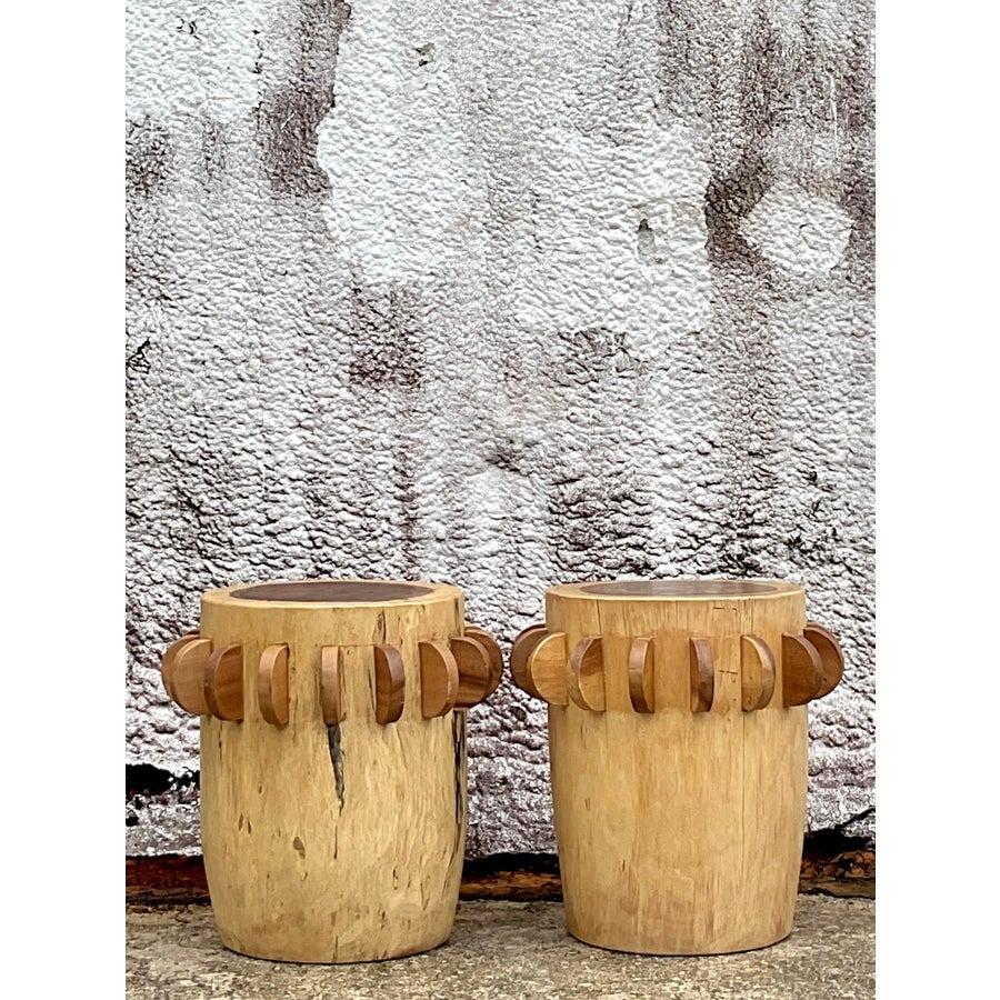 Taburetes bajos Vintage Boho Paddle - un par en venta 1