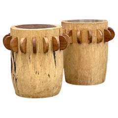 Vintage Boho Paddle Low Stools - a Pair