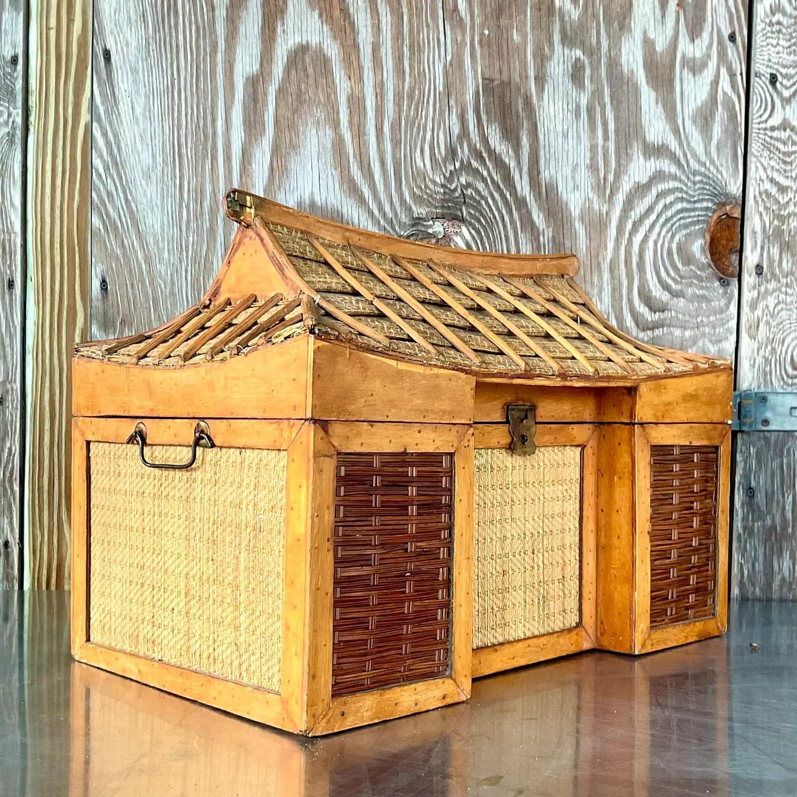 20th Century Vintage Boho Pagoda Trunk For Sale