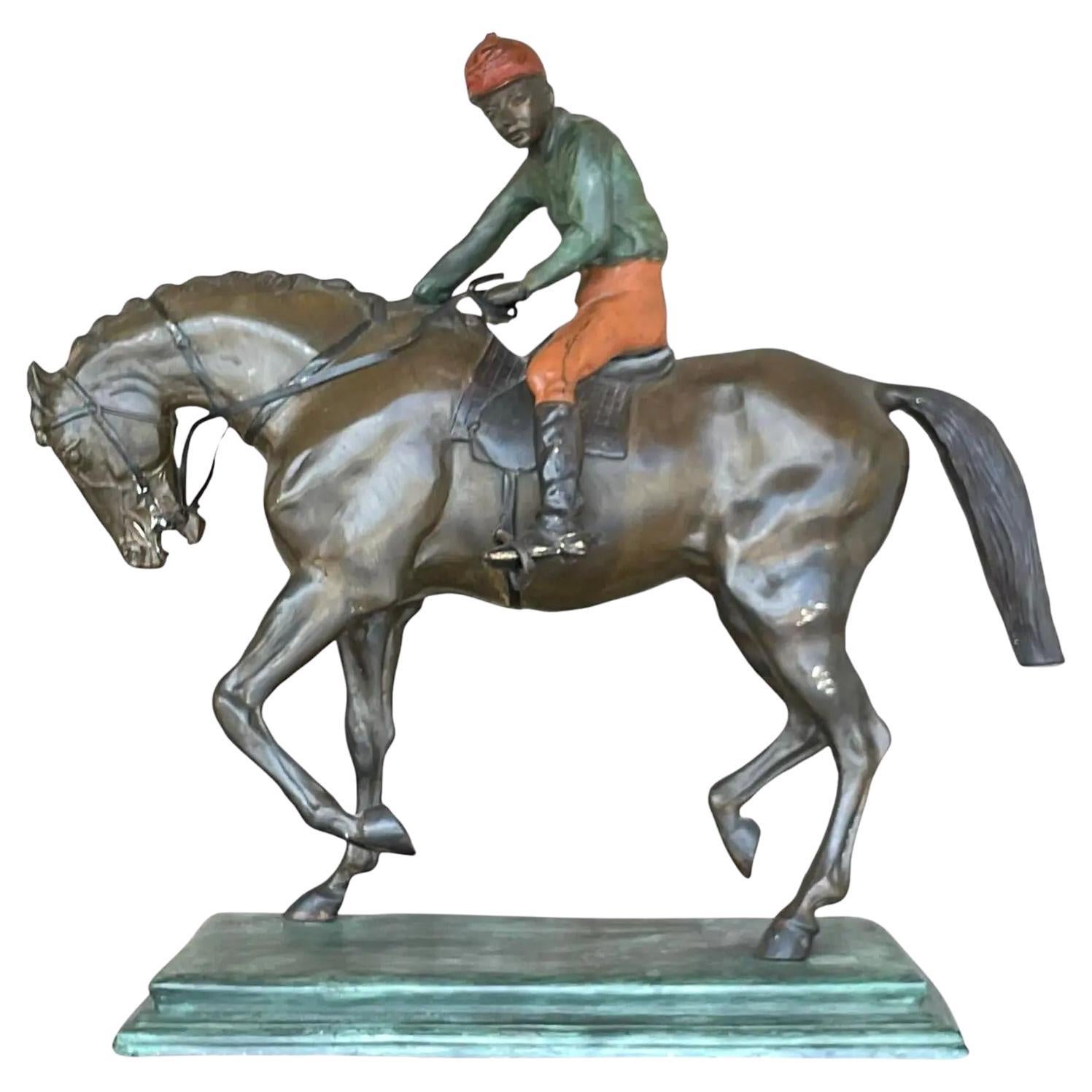 Rare and Fine Antique Bronze Sculpture “Horse and Jockey” by A.E