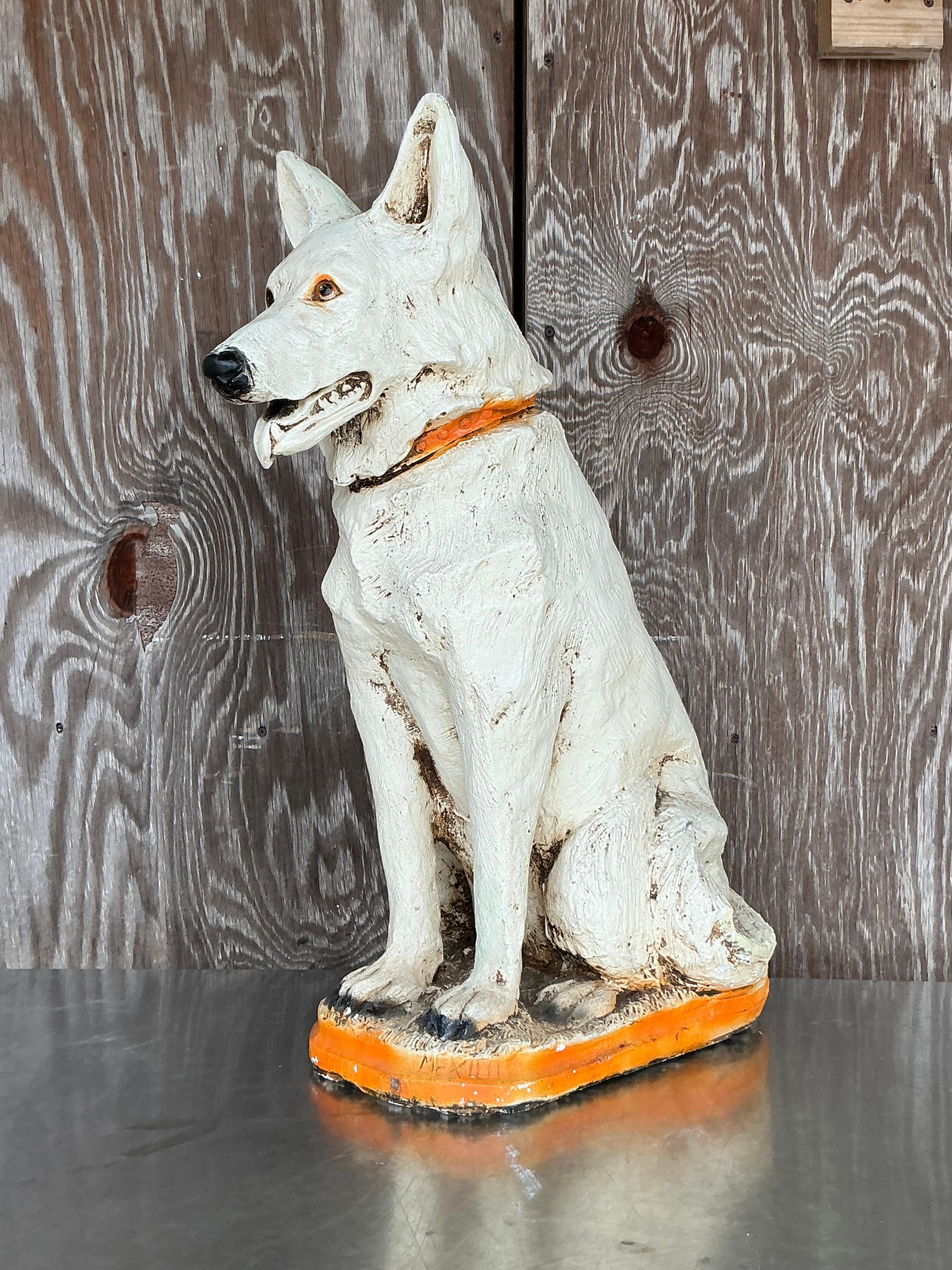 Perro de cerámica pintado vintage boho siglo XX en venta