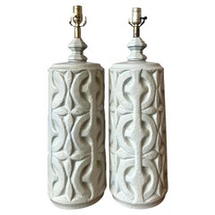 Vintage Boho Painted Ceramic Lamps - A Pair