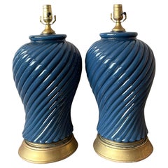 Vintage Boho Painted Glass Lamps - A Pair