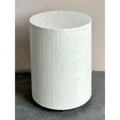 Vintage Boho Painted Grasscloth Side Table