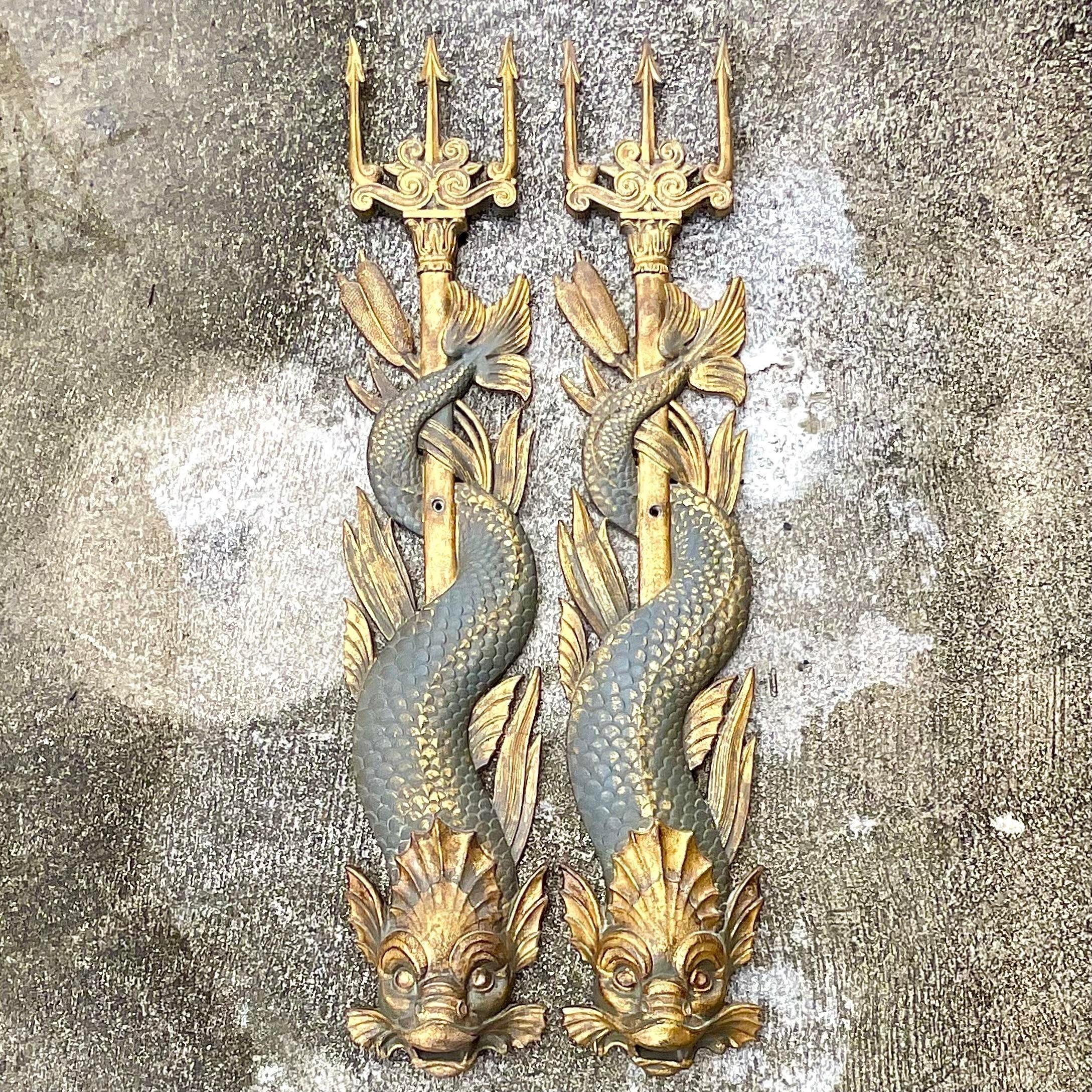 Vintage Boho Painted Iron Serpent Wall Spouts - a Pair 7