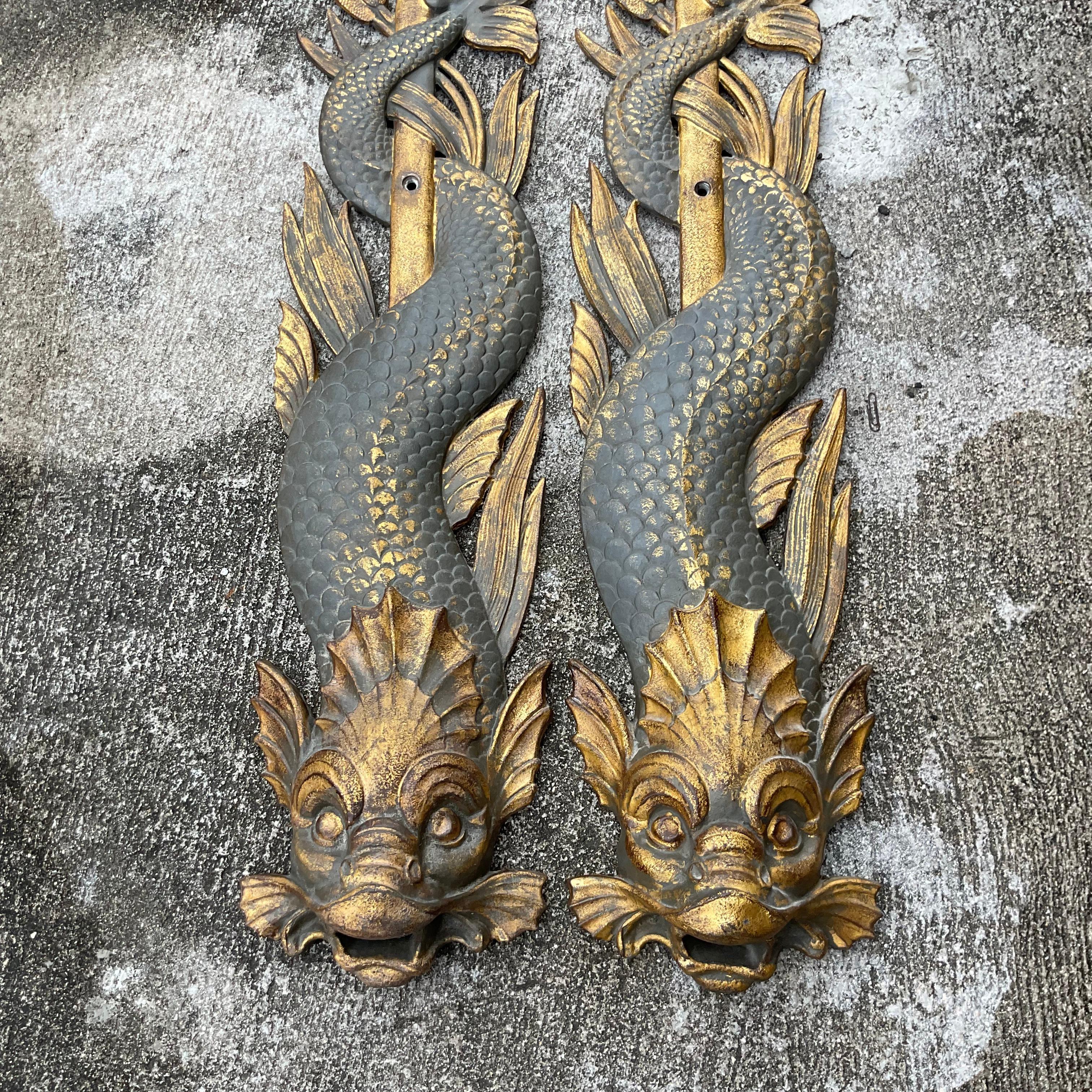 American Vintage Boho Painted Iron Serpent Wall Spouts - a Pair