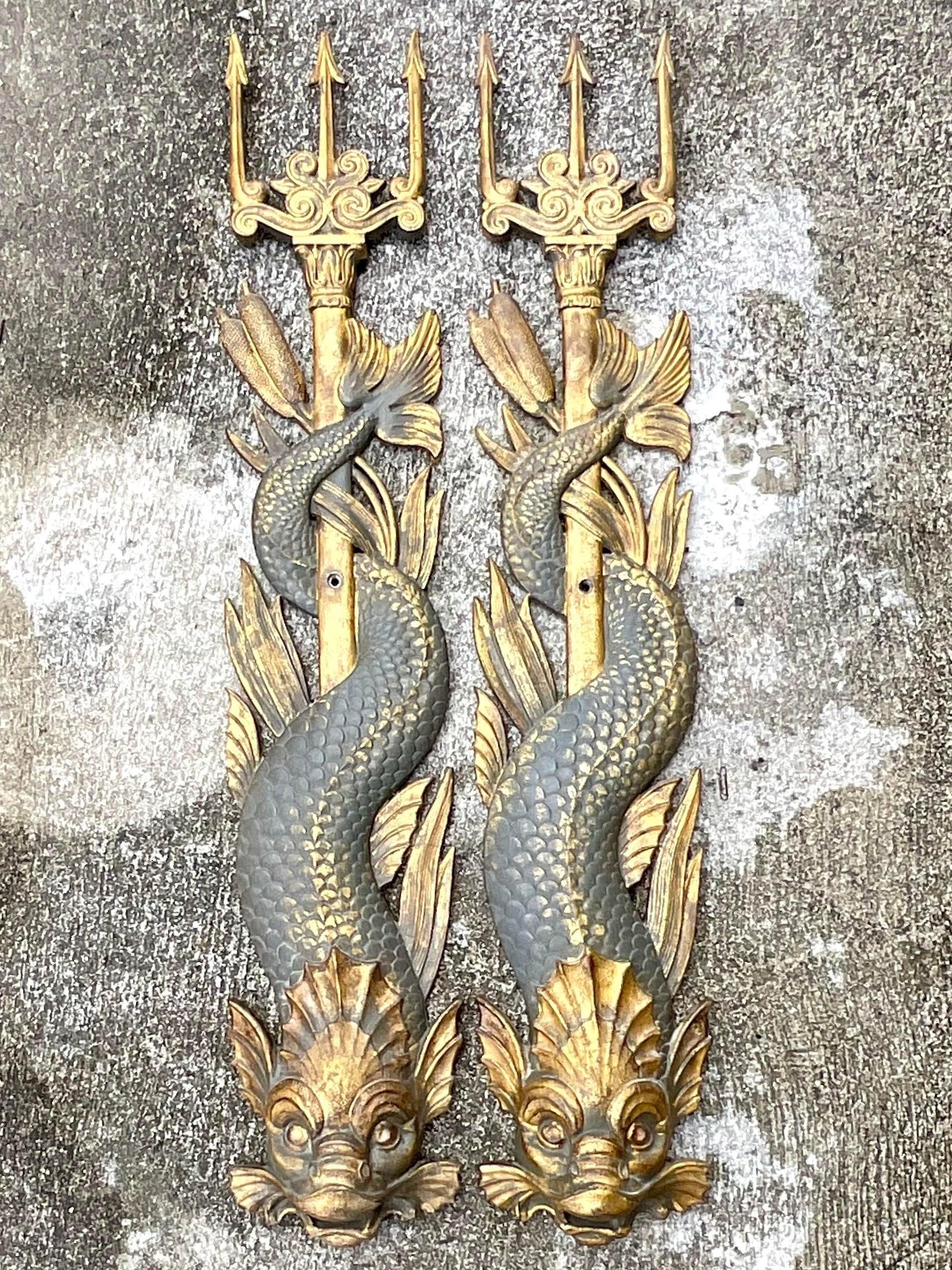 Vintage Boho Painted Iron Serpent Wall Spouts - a Pair In Good Condition In west palm beach, FL